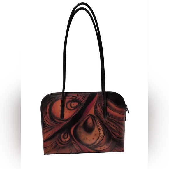 Bambas Handbags - Bambas Artistic Leather Hand Painted Tote Handbag Unique Purse Preloved Vintage